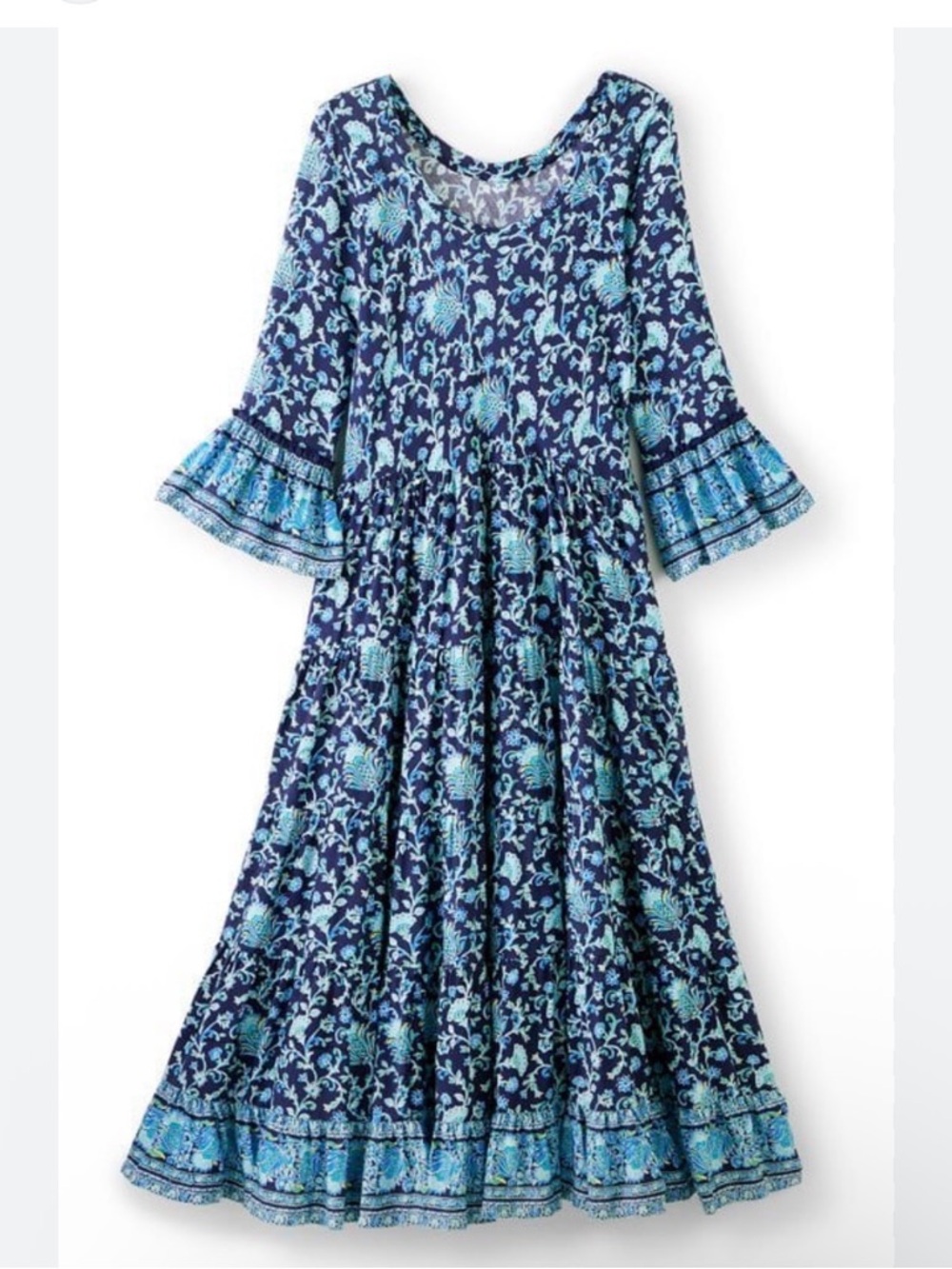 Lily Soft Surroundings Navy and Aqua Floral Tiered Dress